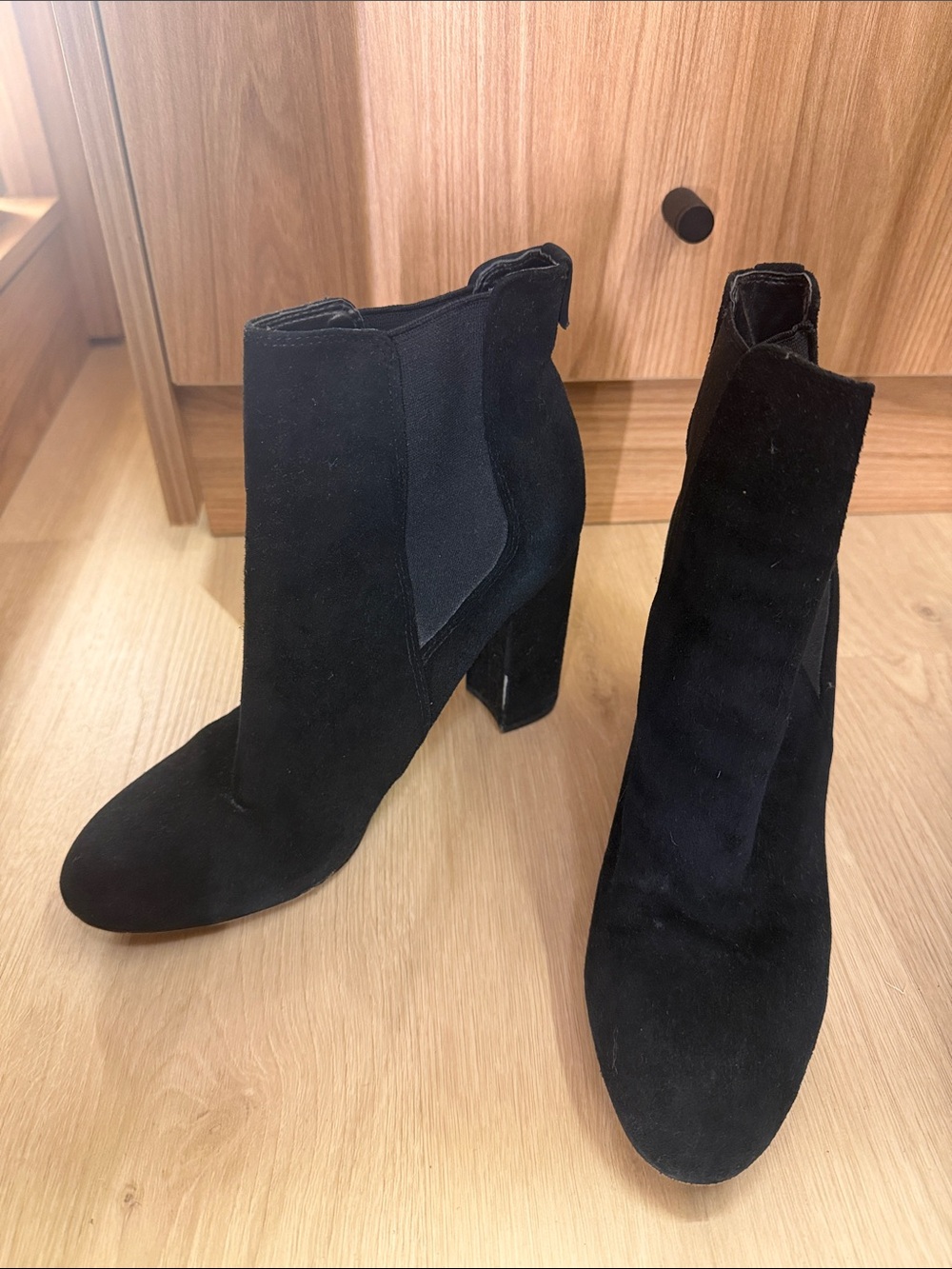 Sam Edelman Black Suede Chelsea Ankle Boots with Block Heel